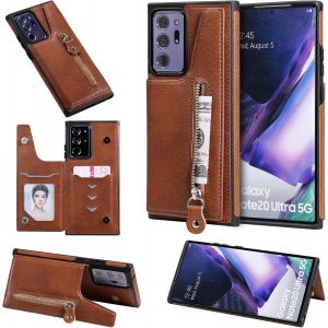 KAL-Coque Compatible Avec Samsung Galaxy Note 20 Ultra, Fonction De Support De Portefeuille En Cuir Housse Arri&egrave;re En Tpu (Anti-Chute) Couleur Unie - Marron - Neuf