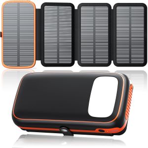 Senior-Chargeur Solaire Power Bank 27000Mah &iquest; Batterie Externe Solaire Avec 4 Panneaux Solaires & 3 Sorties Usb, Charge Rapide 15W, Lampe Torche Super Lumineuse Int&eacute;gr&eacute;e, Pour Smartphones Ta[L404] - Neuf