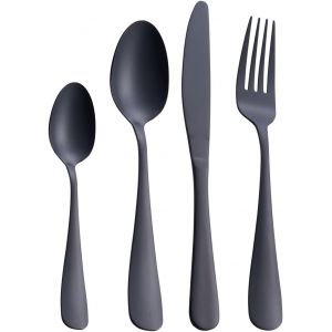 Checarzhn--No1-Service D'argenterie Noir Mat, 24 Pièces De Couverts En Acier Inoxydable Satiné, Service Pour 6, Lavable Au Lave-Vaisselle - Neuf
