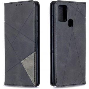 Mdy-Coque Pour Samsung Galaxy A21s, Housse Portefeuille En Cuir Etui De Protection Avec Slim Tpu Silicone Bumper Antichoc Magnétique Flip Case, Porte Cartes Avec Fonction Support Cover (Noir) - Neuf