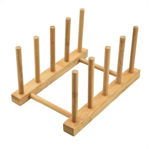 Mevronisshop-Support Pour Assiettes De Cuisine En Bois De Bambou Pour Planche &Agrave; D&eacute;couper, &Eacute;gouttoir &Agrave; Vaisselle, Organiseur Pour Assiettes, Tasses, Couvercles De Pot (1, 4 Emplacements) - Neuf
