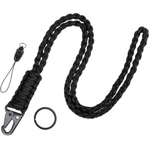 Cordon Porte-Badge Porte-Cl&eacute;s En Paracorde Tour De Cou Badge & Cordon Tour De Cou Pour Hommes Porte Badge Tour De Cou Tress&eacute; Renforc&eacute; Long Tour De Cou T&eacute;l&eacute;phone (Noir) - Neuf