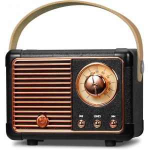 Enceinte Bluetooth portable r&eacute;tro (noire), avec radio FM, haut-parleur puissant de 3 W, diaphragme de basses, appels mains libres, format de poche vintage, compatible USB/carte TF/AUX. - Neuf