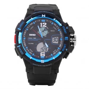 Montre-Bracelet Numerique Etanche A Double Affichage Pour Homme, Bracelet En Caoutchouc (Bleu) - Neuf