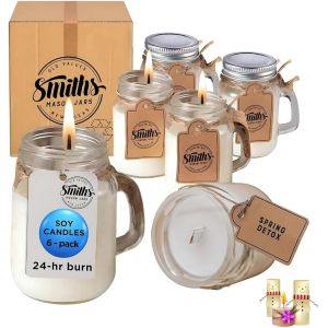 Lot de 6 bougies au soja v&eacute;g&eacute;tal &agrave; 100 % dans des mini-bocaux d&eacute;coratifs 4 oz/120mL M&egrave;che en pur coton biologique sans plomb,s'allumant jusqu'&agrave; 26 heures et plus par bougie - Neuf