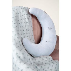 Trahoo-Coussin Décoratif Pour Chambre D'enfant En Forme De Lune Style - 30 X 25 Cm - Oreiller Bébé En Peluche - Visage Souriant Brodé - Bleu Clair - Neuf