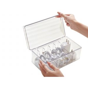 Bo&icirc;te de rangement de c&acirc;bles &agrave; 6 compartiments avec couvercle - Organiseur transparent - Neuf