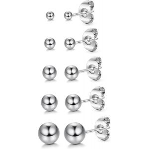 Kal-5 Paires De Boucles D'oreilles En Titane G23 Pour Femmes Hommes Oreilles Sensibles, Minuscule Boule/Cz Boucle D'oreille Cartilage, 3/4/5/6/8 Mm Boucles D'oreilles Hypoallergéniques, 20g - Neuf