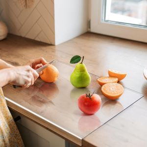 Planche À Découper En Acrylique - 45 X 35 Cm - Grande Planche À Découper Antidérapante Avec Lèvre - Planche À Découper En Verre Transparent - Cadeau De Cuisine - Ustensiles De Cuisine - Neuf