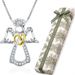 Kal-Argent Sterling Avec Pendentif Ange Pour Femmes, Collier D'ange Gardien Avec Cristal Scintillant Amitié Bijoux Pour Enfants Adolescents Filles Baptême Confirmation Première Communion Cadeau - Neuf