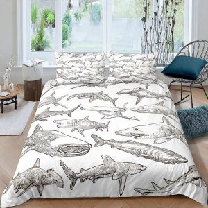 Parure De Lit Pour Enfant (Taille Simple) Avec Motif Requin, Dauphin, Baleine Et Animaux Marins - Neuf