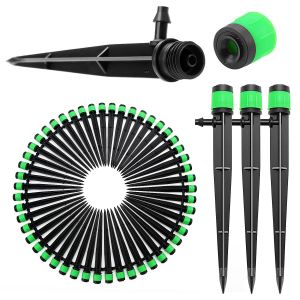50 Pi&egrave;ces Goutteur Irrigation R&eacute;glable, 360 Degr&eacute;s Micro Asperseur Goutte &agrave; Goutte avec Connecteur Barbel&eacute; & Piquet de Support pour Tube 4/7 mm, Goutteur d'irrigation Insertion, Vert - Neuf
