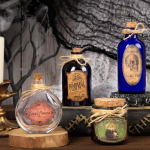 Trahoo-Lot De 4 Bouteilles De Potion En Verre Avec Bouchons En Li&egrave;ge Et 10 &Eacute;tiquettes De Bouteilles D'halloween, Plateau &Agrave; &Eacute;tages Pour Halloween, D&eacute;corations D'int&eacute;rieur - Neuf