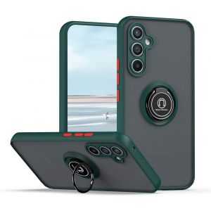Kal-Coque Pour Samsung Galaxy A35 5g, Très Mince Antichoc Housse Avec Support De Bague Magnétique Voiture, Prime Pc Et Souple Tpu Élégant Givré Étui.(Vert Foncé) - Neuf