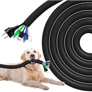 Gaines De Câbles 3 Mètres-19mm,Protecteur De Cordon Pour Chien Et Chat,Textile Flexible Protection De Câble,Goulotte De Câble À Fermeture Automatique Pour Bureau,Tv,Ordinateur,Pc-Noir - Neuf