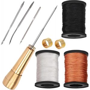 Yemaesre-Kitde 10 Alênes À Coudre Pour Cuir, Comprend Une Aiguille À Coudre En Cuir Avec Poignée En Cuivre, 3 Couleurs De Fil De Cordon En Nylon Et Des Dés À Coudre Pour La Couture, La Réparation De - Neuf
