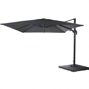 Parasol D&eacute;port&eacute; 3x4 M Orientable Inclinable Rotatif 360&deg; Aluminium Polyester 220 G/M&sup2; Anthracite Avec Pied Et Platine Pivotante 04_0007947 - Neuf