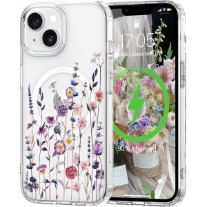 Brs-Coque De Protection Magnétique Pour Iphone 14/13, Compatible Avec Magsafe, Motif Floral Transparent, Fine, Résistante Aux Chocs Et Aux Rayures, Coque Pour Iphone 14/13 Coloré - Neuf