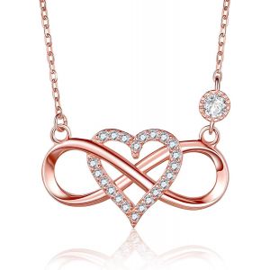 Collier Pour Femme En Argent 925/1000 Avec 48 Cm¿Oxyde De Zirconium Rond Coeur Infini Amour Ensemble Pour Toujours Cadeau Pour Femme Fille - Neuf