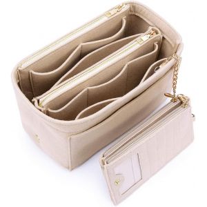 nzqaf-Organisateur de Sac à Main avec Porte-cartes de Crédit, Feutre Organiseur de Sac a Main, Femmes Organisateur de Voyage Sac Cosmétique Beige Moyen - Neuf