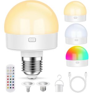 Ampoule Rechargeable Avec Télécommande,Ampoule Rechargeable Usb-C,Batterie Avec Batterie,15 Couleurs À Intensité Variable,Ampoule Led Rvb Avec Fonction De Minuterie,Éclairage D'urgence En Plein - Neuf