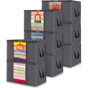 Lot de 8 Sac de Rangement Vetement 90L, Grand Boite Rangement Caisse Rangement Cartons D&eacute;m&eacute;nagement pliable Housse Rangement Couette pour Couvertures Jouets V&ecirc;tements, Gris - Neuf