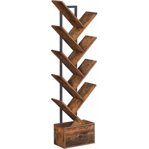Ulteronixshop-tag&egrave;re en Forme d'arbre, Biblioth&egrave;que sur Pieds &agrave; 8 Niveaux, &Eacute;tag&egrave;re de Rangement, pour CD, DVD, Livres, Style Rustique, pour Salon, Chambre, Bureau, Marron Rustique et Noir EBF18SJ01G1 - Neuf