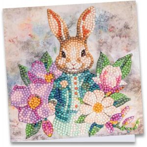 Carte de v?ux, 16 x 16 cm, 370 g/m², avec enveloppe et outils, motif de lapin avec fleurs - Neuf