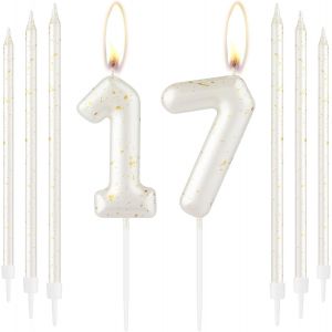 Bougie En Or Blanc Et Or Blanc En Forme De Chiffre 17 Pour G&acirc;teau D'anniversaire,D&eacute;coration De G&acirc;teau D'anniversaire De Mariage Pour Gar&ccedil;ons Et Filles - Neuf