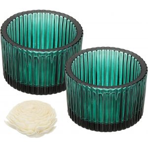 KALANKA-Lot de 2 bougeoirs ronds en verre nervuré pour centre de table, décoration d'intérieur et fournitures de fête (bleu foncé) - Neuf