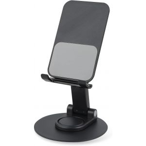 Mdy-Support Téléphone - Support Téléphone Bureau, Support Téléphone Voiture, Aluminium, Rotation 360°, Hauteur Réglable, Pliable, Stable Et Antidérapant, Idéal Pour Bureau, Maison Et Voiture (Noir) - Neuf