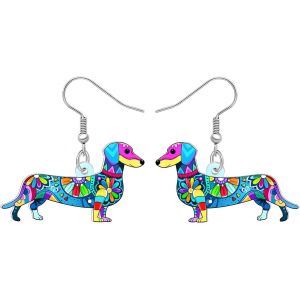 Kal-Boucles D'oreilles En Acrylique Teckel Boho Floral Pendentif Bohème Bijoux Boho Weiner Chien Cadeaux Pour Amoureux Des Chiens Femmes Filles Maman - Neuf