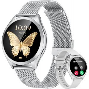 Montre Connect&eacute;e Femme Smartwatch Sport: Repondre Appel 1.27'' Hd &Eacute;tanche &Eacute;cran Tactile Podom&egrave;tre Fr&eacute;quence Cardiaque Spo2 Moniteur De Sommeil Mode Multisports Fitness Tracker Pour Android Ios(Ronde - Neuf