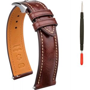 Eryi-Quick Release Bracelet De Montre En Cuir Tanné À L'huile Deux Tons 18 Mm, 19 Mm, 20 Mm, 21 Mm, 22 Mm Pour Hommes Et Femmes, 18mm, Cuir, Pas De Gemme - Neuf