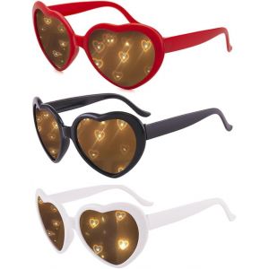 Lunettes C?Ur Effet 3d, 3 Pièces Lunettes De Soleil Coeur, Rouge Blanc Noir Heart Lunettes Rétro, Lunettes Love Heart Des Années 70, Uv400, Lunettes De Fête Voyages Mariage, Unisex - Neuf