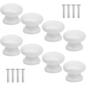 8 boutons d'armoire,33MM blanc boutons de tiroir champignon bouton de porte rond solide tire poignées - Neuf