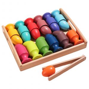 Jeu De Tri Des Couleurs 12 Balles Et Gobelets, Jouet Cognitif Pour B&eacute;b&eacute;, Aides P&eacute;dagogiques, Activit&eacute; De Maternelle, Enfants En Bois -Oy-Sept En Un - Neuf