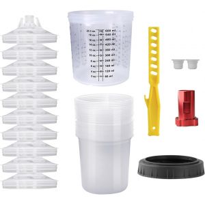 Checarzhn--No1-Kit De Godets De Mélange De Peinture Jetables 20 Onces (600ml) Avec 50 Tasses Et Système De Couvercle, 10 Connecteurs Et 1 Tasse Dure Avec Anneau De Rete (10 Pièces) - Neuf
