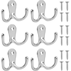 6 Pcs Double Broche Crochets à vêtements (d'Argent), de Plus la Porte à Double Crochet Crochet porte-Manteau, avec 12 Vis Chrome, Crochet Mural, Utilisés pour accrocher des Chapeaux, des Écharpes, des Gants ... - Neuf