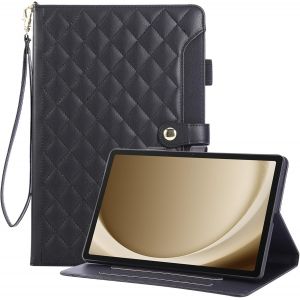 KAL-Coque &Eacute;tui Pour Samsung Galaxy Tab A9 Plus/Galaxy Tab A9+ 2023 11 Pouces, &Eacute;tui En Cuir Pu Brod&eacute; &Agrave; Carreaux Avec Dragonne, Support Et Bouton Magn&eacute;tique Pour Galaxy Tab A9 Plus, Noir - Neuf