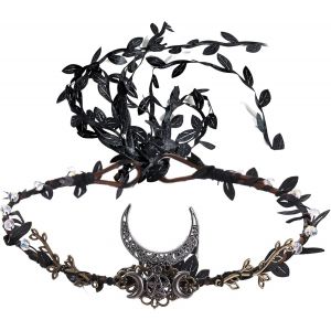 Kalvd-Couronne De Bois De Forêt Diadème De Déesse Coiffe D'elfe De Lune Faite À La Main Couronne De La Forêt Diadème De Déesse Avec Feuilles Noires Pour Halloween Cosplay Renaissance - Neuf