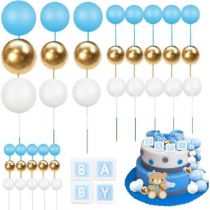 CAUC-44 Pi&egrave;ces Boules de D&eacute;coration de G&acirc;teau, Ours Boho D&eacute;coration de G&acirc;teau, D&eacute;coration Gateau Anniversaire, pour Garcon fille Baby Shower, F&ecirc;te d'anniversaire, F&ecirc;te de la R&eacute;v&eacute;lation du Sexe (Bleu) - Neuf