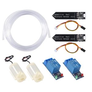 Teppe-Lot De 2 Kits D'irrigation Automatique Avec Capteur D'humidité Du Sol Capacitif 1 Canal 5 V Module Relais Et Pompe À Eau + Tube En Vinyle De 2 M Pour Jardin, Plantes, Fleurs, Herbes En Pot - Neuf