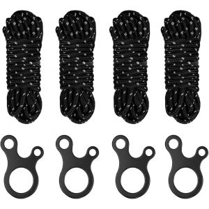 Lot De 4 Tendeurs Pour Tente-6 M X 5,5 Mm-Accessoires De Tente R&eacute;sistants Aux Temp&ecirc;tes-Avec 4 Boucles De Maintien-Fonction Veilleuse-Cordes Pour Tentes,Auvents (Noir) - Neuf