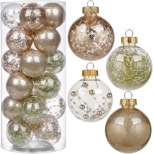 24PCS Clair Boules de No&euml;l Ornements Ensemble De 2,4"" Champagne des d&eacute;corations de No&euml;l Incassable et Transparent D&eacute;coratif Suspendu - Neuf