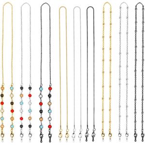 9 Pcs Chaine De Lunettes Femme Cha&icirc;ne De Lunettes De Soleil Collier Porte Lunettes Femme Collier &Agrave; Lunettes Perles Avec Cristal Accroche Lunette Perle Pour Femmes Hommes, Or/Argent/Noir - Neuf