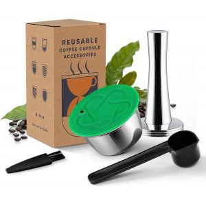 KAL-Capsule De Café Réutilisable En Acier Inoxydable Compatible Avec Les Machines À Café Dolcegusto, Dosette Permanente En Métal Rechargeable Pour Faire Du Café Crème, 1 Capsule + 1 Tamper - Neuf