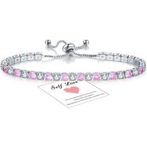 Kalanka-Bracelet Argent Tennis Flash 5a Zircon Cristal Bracelet Réglable Bracelet Avec Carte Cadeau Pour Amis Mère Femme - Neuf