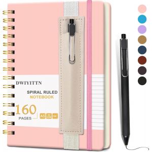 Eryi-Carnet De Notes Avec Stylo, Cahier Spirale A5 Ligné 160 Pages / 80 Feuilles, Couverture Rigide En Cuir, Journal Avec Stylo Et Porte-Stylo, Carnet Bloc-Notes, 14.5 X 21 Cm, 80 G/M² - Rose - Neuf
