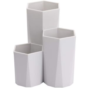 (Gris) 1 bo&icirc;te de rangement en plastique pour pinceaux de maquillage, 3 emplacements pour pinceaux de maquillage, &agrave; placer sur une coiffeuse, une table ou un comptoir de salle de bain - Neuf